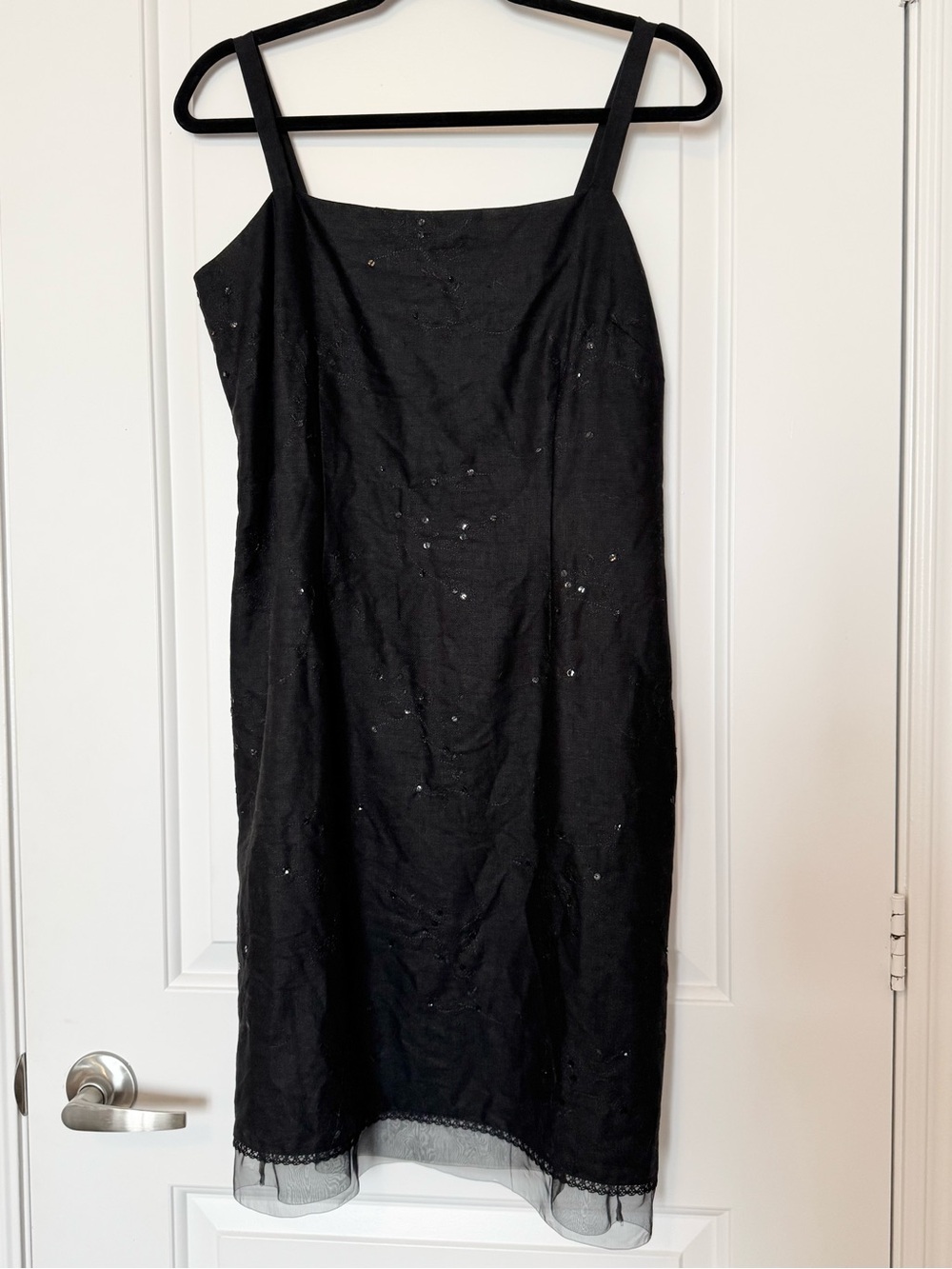 Liz Claiborne Black Linen Dress With Sequins, Fully Lined, size 14